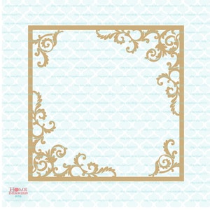 Marco de filigrana florecida con remolinos - Marco cuadrado con monograma - Marco para bodas o aniversarios archivos svg dxf eps jpg ai