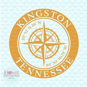 Kingston Tennessee Hometown Home Compass Rose Latitude Longitude Nautische coördinaten svg dxf eps ai gesneden bestanden voor Cricut Silhouette