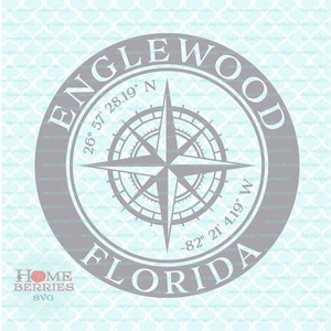 Englewood Florida Kompass Rose Breite Längengrad FL Home Heimatstadt Nautische Koordinaten svg dxf eps ai geschnitten Dateien