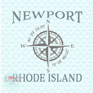 Newport Rhode Island RI Hometown Vacation Home Kompass Rose Latitude Longitude Nautical svg dxf eps ai cut Dateien für Cricut Silhouette