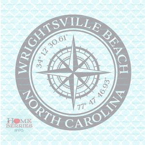 Wrightsville Beach North Carolina Kompass Rose Breitengrad Längengrad Nautische Koordinaten svg dxf eps ai Dateien für Cricut Silhouette