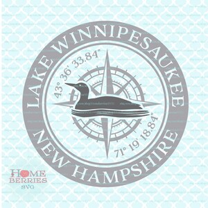 Lake Winnipesaukee New Hampshire svg Kompass Rose Breitengrad Längengrad NH Home svg dxf eps ai Dateien für Cricut Silhouette