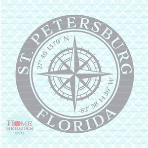 Saint-Pétersbourg, Floride, Floride, ville natale, rose des vents, latitude, longitude, lieu nautique, coordonnées de la maison, fichiers svg dxf eps ai png