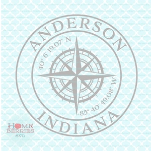 Anderson Indiana Heimatstadt Kompass Rose Breitengrad Längengrad Nautischer Standort Heimatkoordinaten svg dxf eps ai png geschnittene Dateien
