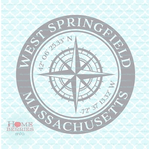 West Springfield Massachusetts Nautischer Ort Breitengrad Längengrad Kompass Rose Heimatstadt Heimat Koordinaten svg dxf eps ai geschnitten Dateien