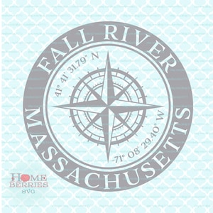 Fall River Massachusetts Nautik Ort Breitengrad Längengrad Heimatstadt Kompass Rose Koordinaten svg dxf eps ai Dateien