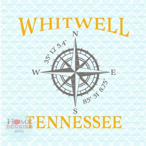 Whitwell Tennessee Hometown Home Compass Rose Latitude Longitude Nautical Coordinates svg dxf eps ai cut bestanden voor Cricut Silhouette