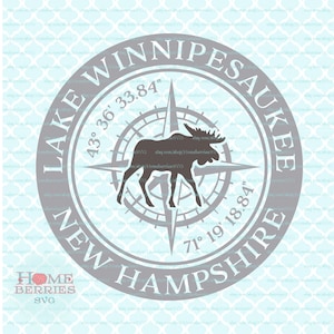 Lake Winnipesaukee New Hampshire Heimatstadt Kompass Rose Breitengrad Längengrad nautische Koordinaten svg dxf eps ai Schnittdateien