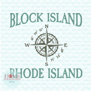 Block Island Rhode Island nautischen Lage mit Kompassrose Svg Dxf Eps Jpg Ai Dateien für Cricut Silhouette & anderen Schneidemaschinen