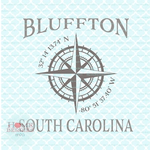 Bluffton South Carolina Nautische Lage Breitengrad Längengrad Kompass Rose SC Home Heimatstadt Koordinaten svg eps dxf ai geschnitten Dateien