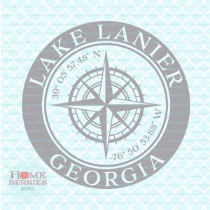 Lake Lanier Georgia GA Home State Nautical Location Hometown Latitude Längengrad Kompass Rose GPS Koordinaten svg dxf eps ai Cut Files