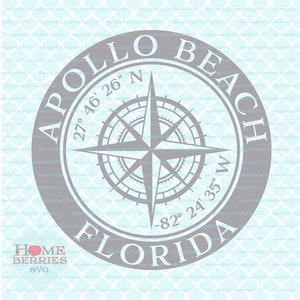 Apollo Beach Florida Nautische Lage Kompass Rose svg FL Home Heimatstadt Breitengrad Längengrad Koordinaten dxf eps ai geschnitten Dateien
