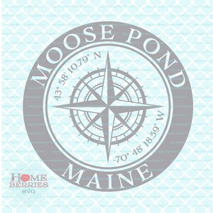 ElchTeich Maine ME Home Nautische Lage Kompass Rose Heimatort Breitengrad Längengrad GPS Koordinaten svg dxf eps ai Cut Files