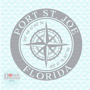 Port St. Joe Florida Heimat Koordinaten FL Heimatstadt Nautische Lage GPS Breitengrad Längengrad Kompass Rose svg dxf eps png ai Dateien