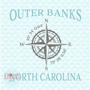 Outer Banks North Carolina NC Nautical Location Hometown Home Koordinaten svg dxf eps ai cut Dateien für Cricut Silhouette