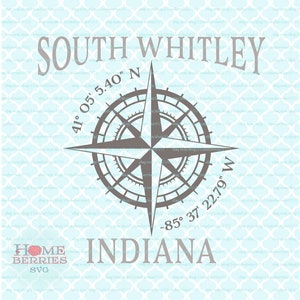 South Whitley Indiana Nautische Lage Breitengrad Längengrad Kompass Rose Home Koordinaten svg dxf eps ai geschnitten Dateien