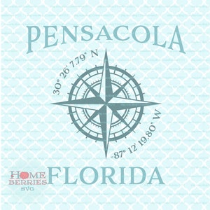 Pensacola FL Florida Nautical Position Breitengrad Längengrad Kompass Rose svg dxf eps ai Schnittdatei für Cricut Silhouette & andere Schneideplotter