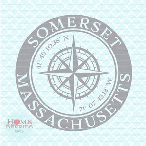 Somerset Massachusetts Nautische Lage Breitengrad Längengrad Heimatstadt Kompass Rose Koordinaten svg dxf eps ai geschnitten Dateien