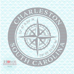 Charleston South Carolina SC Heimatstaat Heimatstadt Kompass Rose Breitengrad Längengrad Nautische GPS-Koordinaten svg dxf eps png ai Schnittdateien