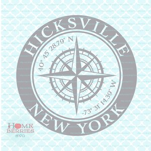 Hicksville New York Heimatstadt Kompass Rose Breitengrad Längengrad Nautische GPS-Koordinaten svg dxf eps ai Schnittdateien
