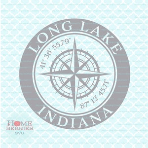Long Lake Indiana IN Hometown Home Nautische Lage Kompass Rose Svg Dxf eps ai geschnitten Dateien für Cricut Silhouette & andere Schneidemaschinen