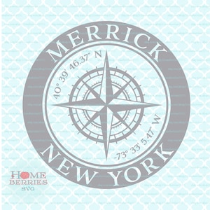 Merrick New York Compass Rose NY Hometown Coordonnées Latitude Longitude GPS Nautical Location svg dxf eps ai png files