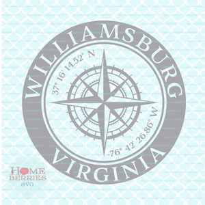 Williamsburg Virginia VA Heimatstadt Kompass Rose Breite Längengrad Nautische Lage Hauskoordinaten svg dxf eps ai png Dateien