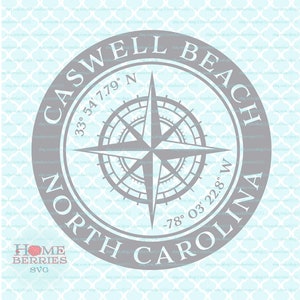 Caswell Beach North Carolina Nautische Lage Breitengrad Längengrad NC Home Heimatstadt Koordinaten GPS Kompass Rose svg dxf eps ai png geschnitten Dateien