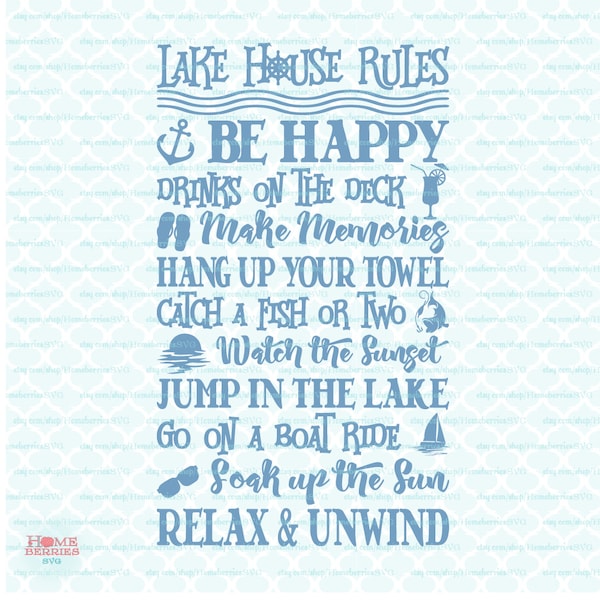 Lake House Rules Quotes Sign Coastal Living Summer Vacation Home svg dxf eps jpg ai files for Cricut Silhouette & other cutting machines