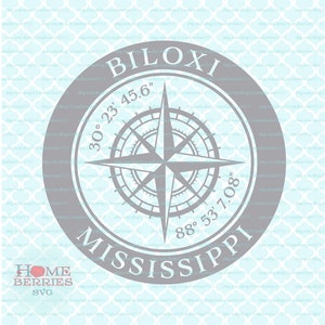 Biloxi Mississippi MS Hometown Home State nautischen Ort Kompass Rose Svg Dxf eps ai geschnitten Dateien für Cricut Silhouette & andere