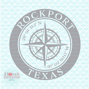 Rockport Texas Hometown TX Home Nautik Lage Breitengrad Längengrad Kompass Rose GPS Koordinaten svg dxf eps ai geschnitten Dateien