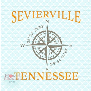 Sevierville Tennessee TN Home Compass Rose Nautische Latitude Hometown Coördinaten svg dxf eps ai cut bestanden voor Cricut Silhouette