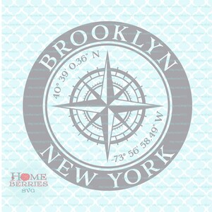 Brooklyn New York Heimatstadt Heimat Kompass Rose Breitengrad Längengrad Nautische GPS Koordinaten svg dxf eps ai geschnitten Dateien