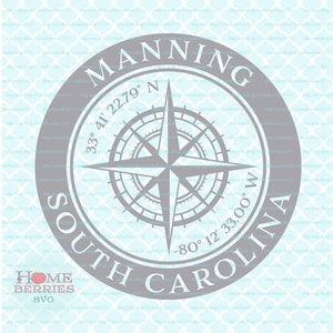 Manning South Carolina Hometown Home Kompass Rose Breitengrad Längengrad Nautische GPS-Koordinaten svg dxf eps ai Schnittdateien