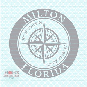 Milton FL Florida Nautik Ort Breitengrad Längengrad Heimatstadt Zuhause Kompass Rose GPS-Koordinaten svg dxf eps ai Schnittdateien