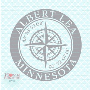Albert Lea Minnesota Latitude Longitude Circular Nautical Location Compass Rose svg dxf eps ai cut Dateien für Cricut Silhouette