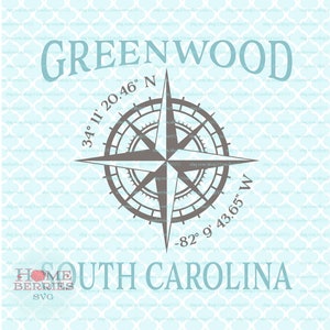 Greenwood South Carolina Nautische Lage Längengrad Kompass Rose SC Heimatort svg eps dxf ai Plotterdateien