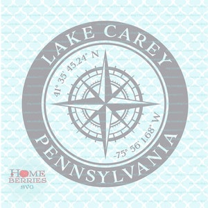 Lake Carey Pennsylvania Home Breite Längengrad Heimatstadt Koordinaten Kompass Rose PA Nautische Lage svg dxf eps ai png geschnitten Dateien