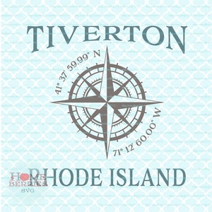 Tiverton Rhode Island Latitude Longitude Nautical Location Compass Rose GPS Koordinaten RI Hometown Home svg dxf eps ai png cut files