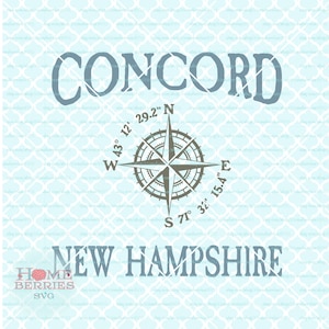 Concord New Hampshire nautischen Lage Svg Breite Länge Svg Kompassrose Svg NH Hause Svg Dxf Eps Ai Dateien für Cricut & Silhouette geschnitten