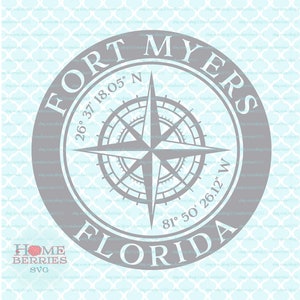 Fort Myers Florida Heimatkoordinaten FL Heimatstadt Nautik-Standort GPS-Breite-Längengrad-Kompass Rose svg dxf eps png ai dateien