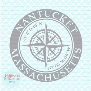 Nantucket Massachusetts Home Koordinaten Breitengrad Längengrad Kompass Rose Nautische Lage Heimatstadt Koordinaten svg dxf eps ai png Dateien