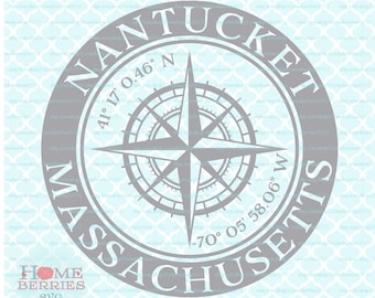 Nantucket Massachusetts Home Coordinates Latitude Longitude Compass Rose Nautical Location Hometown Coordinates svg dxf eps ai png files