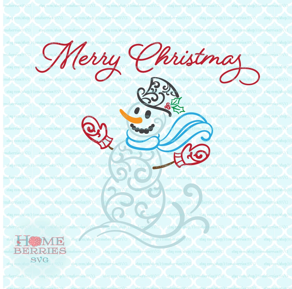 Merry Christmas Filigree Fancy Swirly Snowman svg Farmhouse Christmas svg dxf eps ai cut files for Cricut Silhouette & other machines
