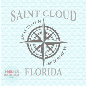 Saint Cloud Florida FL Hometown Kompass Rose Längengrad Nautische Lage Home Koordinaten svg dxf eps ai png Plotterdateien