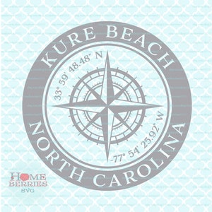 Kure Beach North Carolina Nautik Lage Urlaub Ort Familie Kompass Rose Breitengrad Längengrad Koordinaten svg dxf eps png ai Dateien