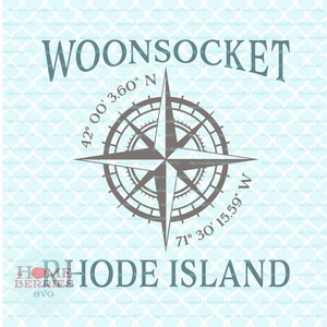 Woonsocket Rhode Island Latitude Longitude Nautical Location Compass Rose GPS Koordinaten RI Hometown Home svg dxf eps ai png cut files