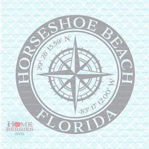 Horseshoe Beach Florida Heimatkoordinaten FL Heimatstadt Nautische Lage GPS Breitengrad Längengrad Kompass Rose svg dxf eps png ai Schnittdateien