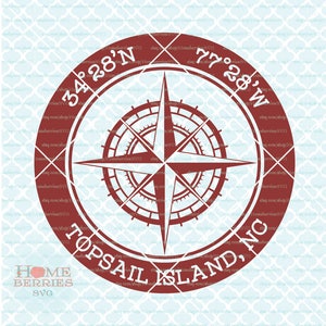 Topsail Island Svg North Carolina Svg nautischen Lage Svg NC Urlaub Svg Breitengrad Svg Längengrad Svg North Carolina Hause Svg Dxf Eps ai