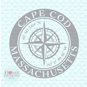 Cape Cod Massachusetts nautique emplacement Latitude Longitude boussole Rose ville natale maison coordonnées svg dxf eps ai coupe fichiers